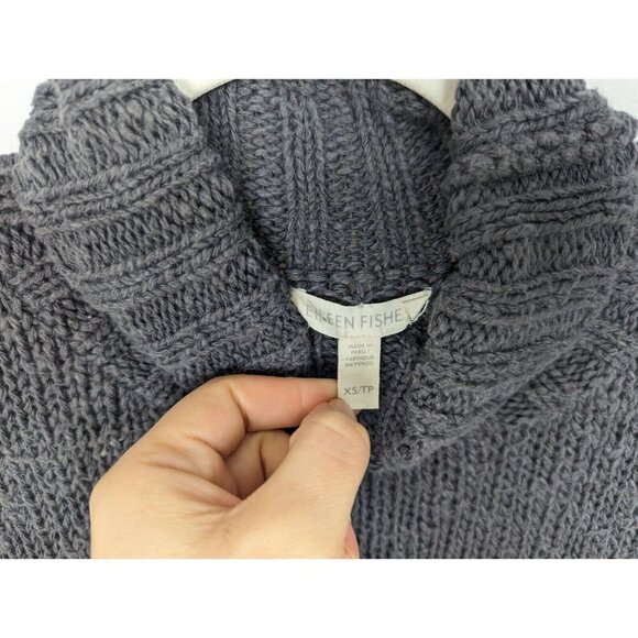Eileen Fisher XS Turtleneck Sweater Organic Cotton Chunky Distress Knit Pullover - Picture 8 of 9